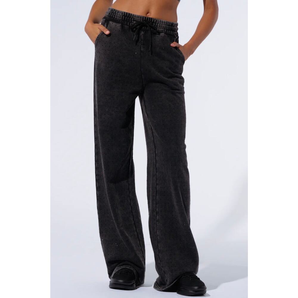 Kimberly Acid Wash Black Sweatpants | Elastic Waist Drawstring Sweats Sz Small